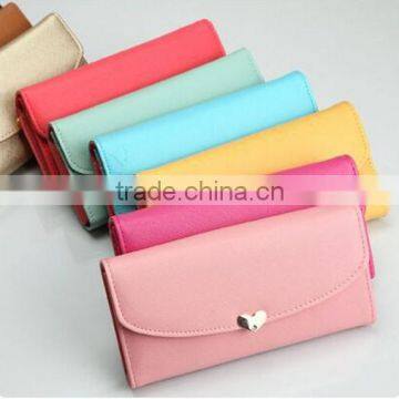 New ladies korea fashion purse lovely heart button with diamond long wallet