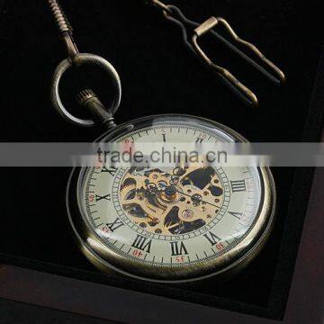 Gents Retro Bronze Skeleton Dial Mechanical Pocket Watch WP106