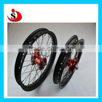 One Set Of KTM 50 Assembly Wheel With Red Color Hubs And Black Rims