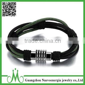 Multilayer Leather Rope Bracelet Wristband Handmade Bangle Stainless Steel Clasp Bracelet Women Men