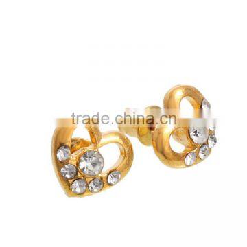 Latest Style Wholesale Punk Fashion Jewelry Gold Plated Heart Skull CZ Stud Earrings