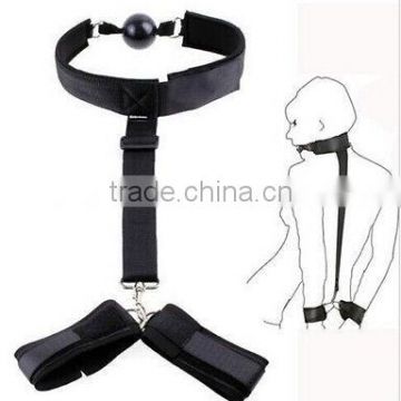 Sexy Fetish Kinky Neck Hand Cuffs Mouth Restraint Strapes Bondage Set HK1007