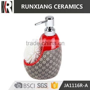 glazed red ceramic soap dispenser