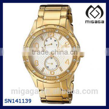 Women's Mid-Size Gold-Tone Multi-Function Watch Day and date calendar yellow gold watch for women