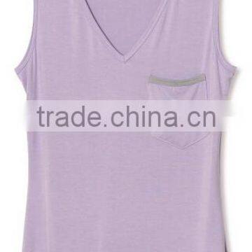 pure color and pocket decoration modal cotton tank top