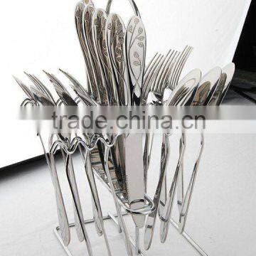 Chinese 24 pcs stainless steel cutlery set with wire stand