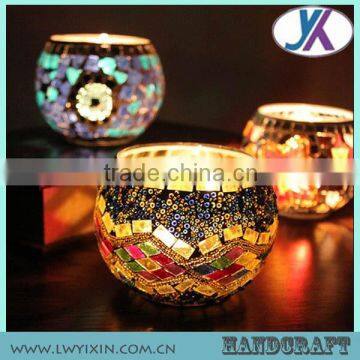 Himalayan salt decorative mosaic crackle glass church candle holder