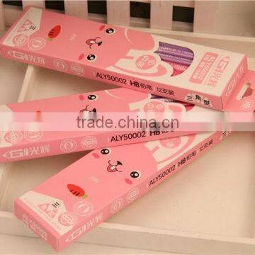 hb pencil and eraser Top quality triangle pencil Color box packaging Teenagers wooden pencil