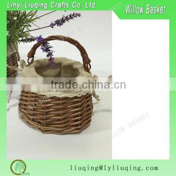 Wholesale cheap Miniature small wicker empty picnic basket with fabric liner and handle