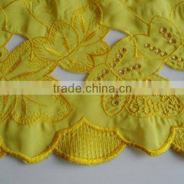 Fancy chiffon rhinestones embroidery lace fabric