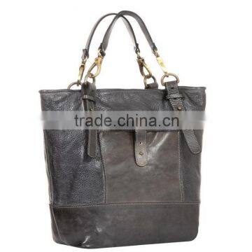 MD6037 high class light silver grey genuine leather soft handbag, short handle large pure leather handbag