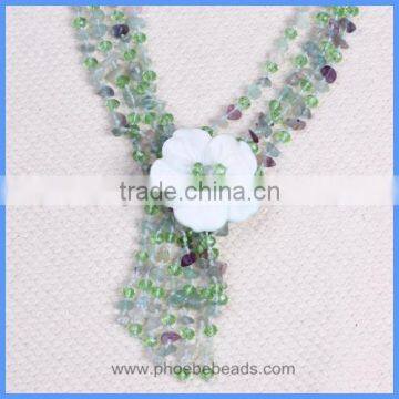 Wholesale Handmade Multi-layer Crystal Bead Fluorite Gemstone Chips Pearl Shell Flower Tassels Long Necklaces GN-DQ048 photo-3