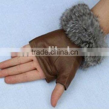 2014 winter sheepskin rabbit fur fingerless gloves