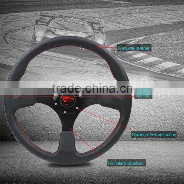 Genuine Leather Steering Wheel With Flat Black Brushed Spoke