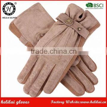 Wholesale Winter Warm Ladies Suede Leather Gloves with Strap Detail