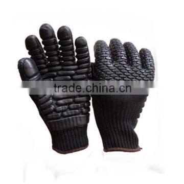 2016 Black Rubber Anti-vibration Working Gloves with Back Impact Rubber Back