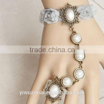 Pearl Grey Rose Flower Bud Silk Bracelet With Ring Pearl Ornaments photo-2
