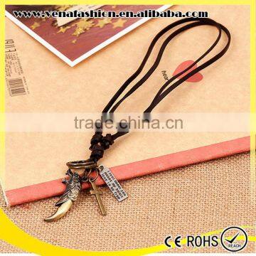 brown make leather cord necklace with pendant