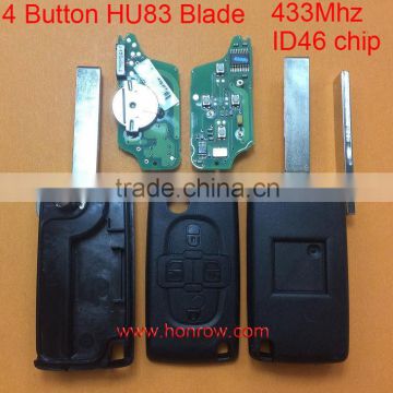 Cheapest Citroen ASK 4 button flip remote key with HU83 407 blade 433Mhz ID46 Chip (After April 2011 year)