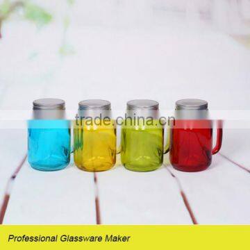 4pcs glass mason jar 600ml with color and handle