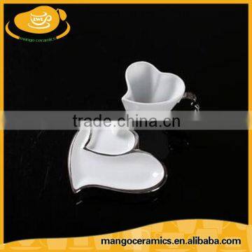 Romantic Heart Shape White Porcelain Coffee Cup and Saucer photo-2