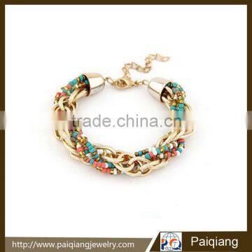 European design handmade elegant metal chain seed woven bracelet