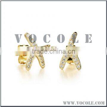 Personalized starfish shaped pave zircons stainless steel earring