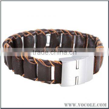 male leather bracelet magnetic metal clasp stainless steel jewelry