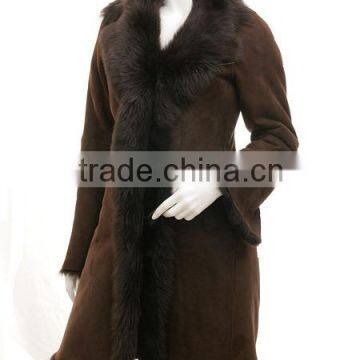 Fashion Long Coat In sheep Leather / Soft Sheep Leather Coat Gents+ Ladies with good quality fur