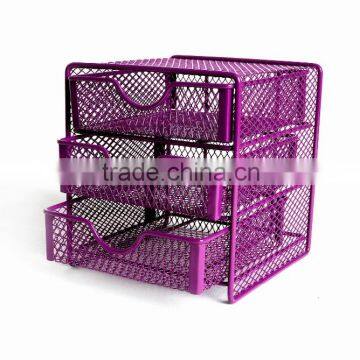 metal big mesh hole small 3tier stationery desk drawer organizer