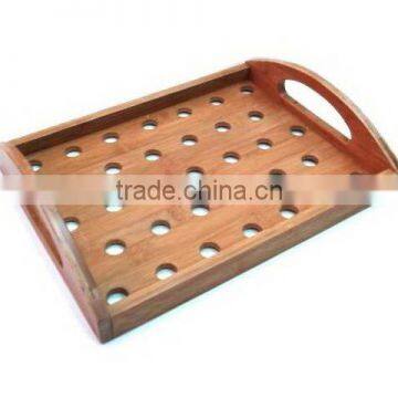 Antique Bamboo Serving Tray with Holes Handles for Kitchenware Tableware Catering Home Hotel Restaurant and Bar