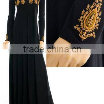 Embroidered Golden Paisley Sleeves Abaya