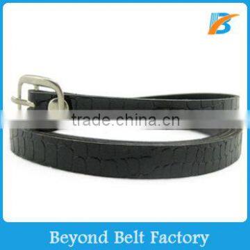 Women's 1/2" (13 mm) Skinny Black Crocodile Embossed Leather Dress Belt