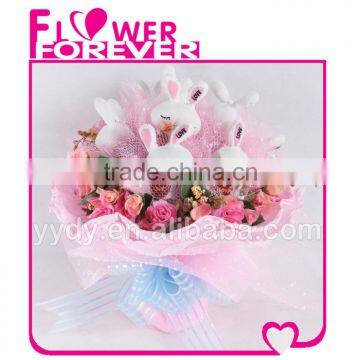 2014 new gift ideas artificial flower plush bunny bouquet