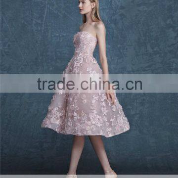 AR-70 Short Sleeveless Vestido Novia Appliques 3D Flowers Trumpet A-Line Alibaba Prom Dress Tulle 2016