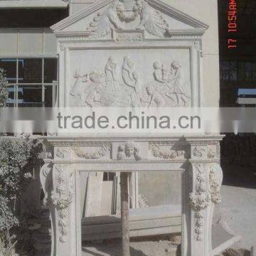 stone carved fireplace