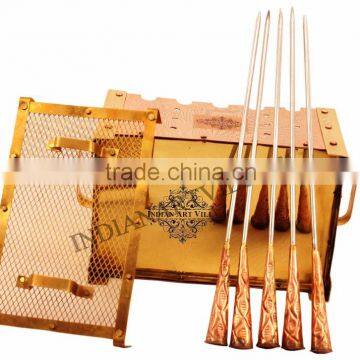 IndainArtVilla Handmade Copper Barbecue With Stickes for Use Paneer Tikka, Tandoori Chicken Restaurant Hotel Home Garden Ware