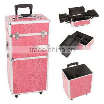 3 in 1 Light Weight Rolling Makeup Train Case Organizers 2 wheeles Box