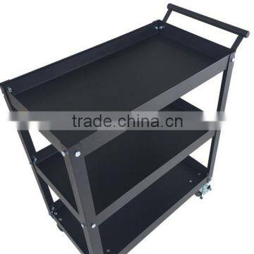 Black Rolling Metal 3 Tray Utility Tool Service Push Cart Shelf Storage Wheeled photo-6