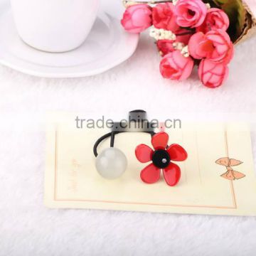 Custom baby kids ponytail holder flower hair string beads elastic rubber flexible hair band