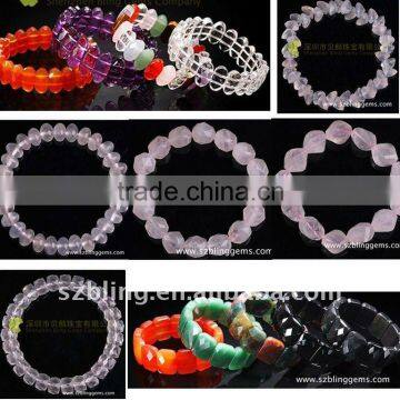 Lowest price fashion gemstone bracelets(rose quartz,black onyx,crystal,etc)