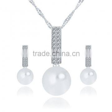 Korean style silver big pearl necklace with earring women's crystal fashion jewelry set T02