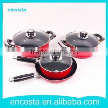 7Pcs Red Non-Stick Die Casting Aluminum Cookware Set With Glass Lid