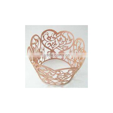 Wholesale Colored pink heart flower Cupcake Wraps Pearl Paper Laser Cutting Hollow Out Cupcake Decorations