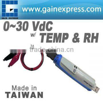 USB 0~30VdC Voltage data logger 32K memory w/ Temp. RH without LCD display Made in Taiwan