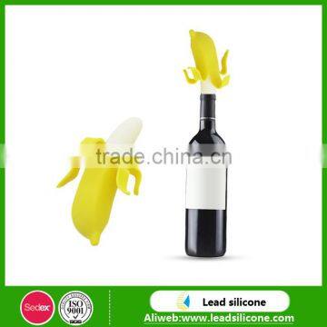 Customized Amazing Banana Silicone Wine Glass Marker,Creative Novelty Silicone Banana Wine Bottle Stopper