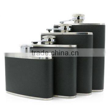 Hip flask leather wrapped flagon with high quality stainless steel