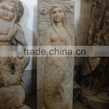 Hand Carved Antique Imitation Wooden Mermaid Embossment Relief Decoration Sculplture photo-2