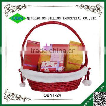 Hand woven red wicker gift basket for christmas