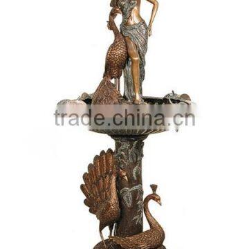 metal peacock garden decoration and naked lady bronze fountain